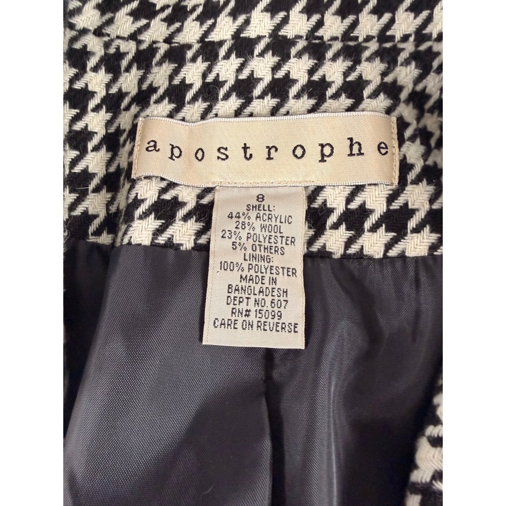 Apostrophe Houndstooth Blazer 8 Black White Wool Blend Single Button Jacket - Picture 7 of 7